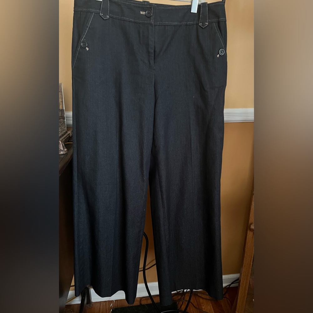 Ann Taylor Black Pinstripe Wide-Leg Jeans